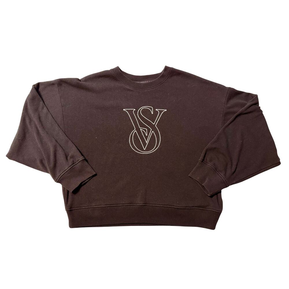 Victoria’s Secret “On Point” Cropped Sweatshirt Logo Pullover – Black – Size XL